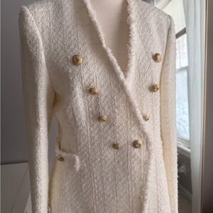 Zara Cream Textured Blazer with Gold Buttons
